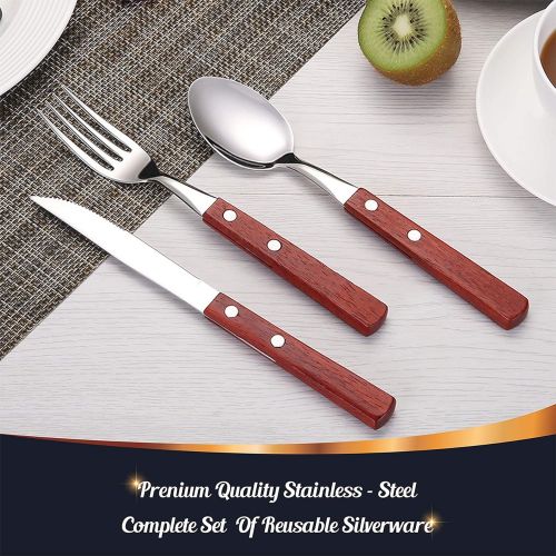  [아마존베스트]BEWBOW PREMIUM QUALITY Stainless Steel travel utensils with case, Healthy & Eco-Friendly 3pc Full Size Fork, Spoon, Portable Utensils Set with Case, reusable utensils with case