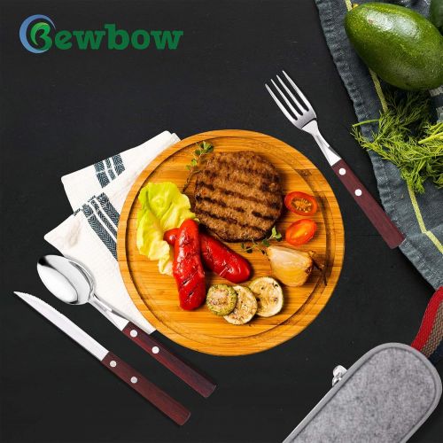  [아마존베스트]BEWBOW PREMIUM QUALITY Stainless Steel travel utensils with case, Healthy & Eco-Friendly 3pc Full Size Fork, Spoon, Portable Utensils Set with Case, reusable utensils with case