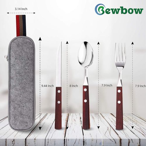  [아마존베스트]BEWBOW PREMIUM QUALITY Stainless Steel travel utensils with case, Healthy & Eco-Friendly 3pc Full Size Fork, Spoon, Portable Utensils Set with Case, reusable utensils with case