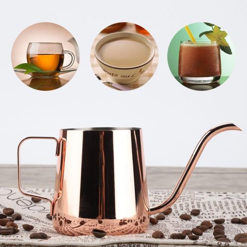  Bewinner Kaffee-Schwanenhals-Wasserkocher, 350ML Edelstahl-Schwanenhals-Kaffeekanne-Langer schmaler Auslauf giessen Griff ueber Kaffee- und Teekessel-Cup-Topf fuer Hauptkueche(Rosegold