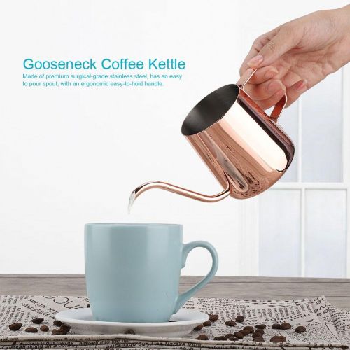  Bewinner Kaffee-Schwanenhals-Wasserkocher, 350ML Edelstahl-Schwanenhals-Kaffeekanne-Langer schmaler Auslauf giessen Griff ueber Kaffee- und Teekessel-Cup-Topf fuer Hauptkueche(Rosegold