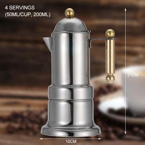  Bewinner Stovetop Coffee Makers, Stainless Steel Moka Pot for Home Office Stovetop Espresso Coffee Maker with Safety Valve 4 Cups(50ml/Cup) Food Grade Stainless Steel