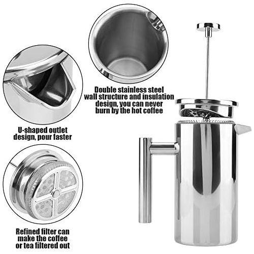  [아마존베스트]Bewinner Press Coffee Pot, French Press Coffee Machine Double-Walled Stainless Steel Coffee Maker French Press Teapot with Filter