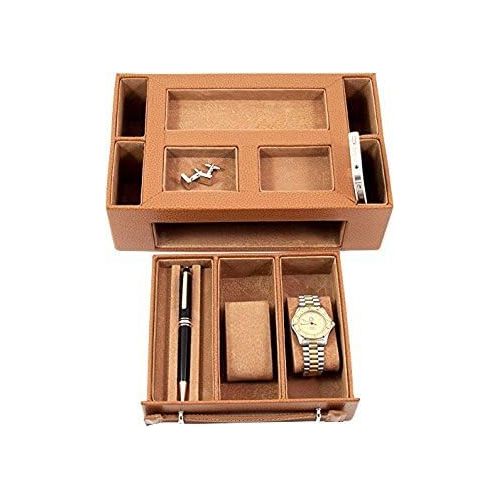  Bey-Berk Leather Valet Box with Pen & Watch Drawer - Leather - 11W x 3H in.