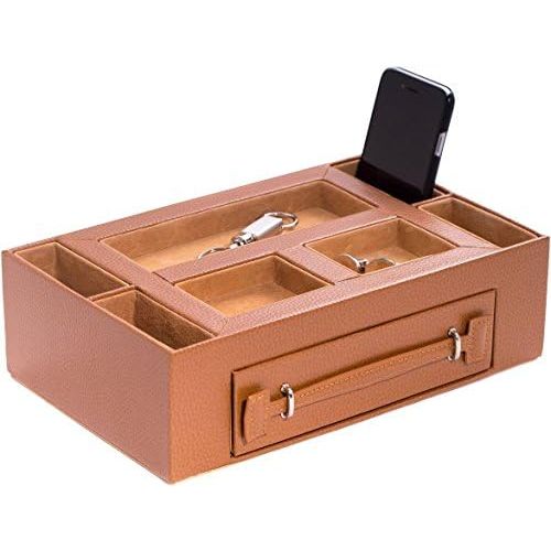  Bey-Berk Leather Valet Box with Pen & Watch Drawer - Leather - 11W x 3H in.