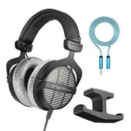 Beyerdynamic DT 990 PRO 250 Ohm Open Studio Headphones -INCLUDES- Blucoil Audio 6-Ft Extension Cable AND Stick-On Under Desk Dual Headphone Stand Mount