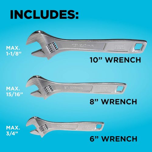  beyond by BLACK+DECKER Adjustable Wrench Set, 6-Inch, 8-Inch & 10-Inch, 3-Pack (BDHT8159092APB)
