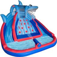 Shark Inflatable Water Slide for Kids Backyard Heavy Duty Waterslide Water Park Bounce House Large Pool Park with Climbing Wall Slides Splash Gun Easy to Inflate with 750W Air Blower