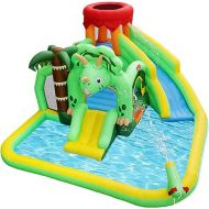 Dinosaur Inflatable Water Slide for Kids Backyard Heavy Duty Waterslide Water Park Bounce House Large Pool Park with Climbing Wall Slides Splash Gun Easy to Inflate with 680W Air Blower