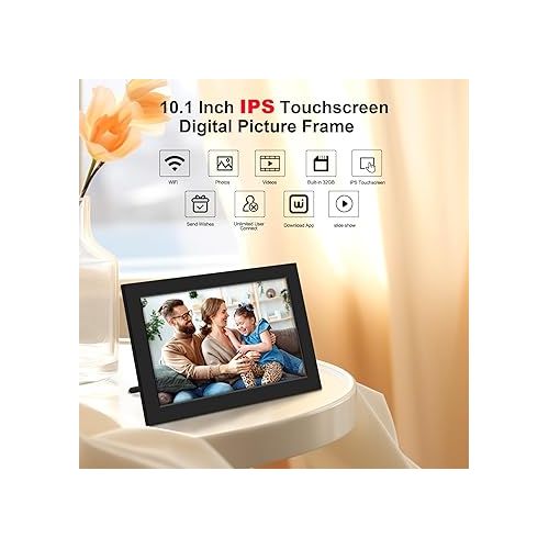  10.1 Inch WiFi Digital Picture Frame, Digital Photo Frame with 32GB Storage and SD Card Slot, IPS HD Touch Screen Share Photos and Videos Remotely via APP - Gift for Friends and Family