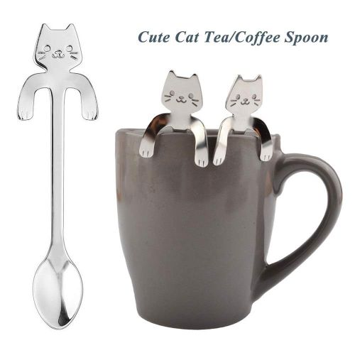  [아마존베스트]BiBon 1 Piece Cute Cat Spoon Long Handle Spoons Flatware Drinking Tools Kitchen Gadget