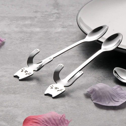  [아마존베스트]BiBon 1 Piece Cute Cat Spoon Long Handle Spoons Flatware Drinking Tools Kitchen Gadget