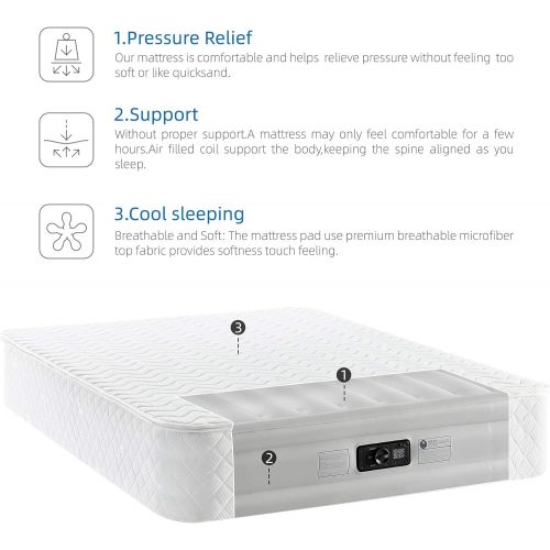  Bi-COMFER 14 Inch Queen Size Air Mattress with Build-in Pump,Custom Cover with CertiPUR Foam Mimic The Experience of a Real Bed, Blow Up Bed for Home Camping Travel,Inflatable Mattress with