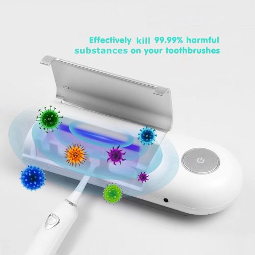  BiQeouc Toothbrushes Holder Wall Mounted Cleaner Organizer, Built-in Drying Fan and 2000mah Rechargeable Battery for Family Home Bathroom