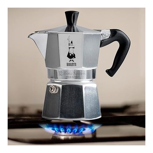  Bialetti - Moka Express: Iconic Stovetop Espresso Maker, Makes Real Italian Coffee, Moka Pot 3 Cups (4.3 Oz - 130 Ml), Aluminium, Silver