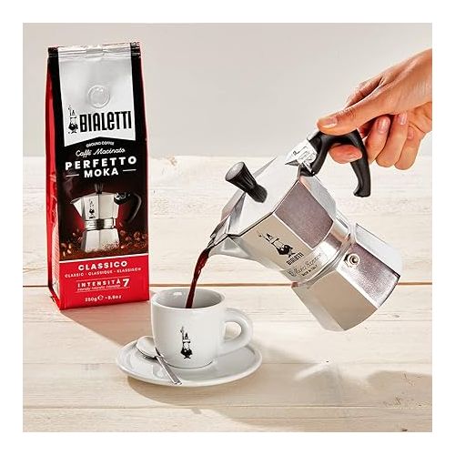  Bialetti - Moka Espress: Iconic Stovetop Espresso Maker, Makes Real Italian Coffee, Moka Pot 6 Cups (6 Oz), Aluminium, Silver