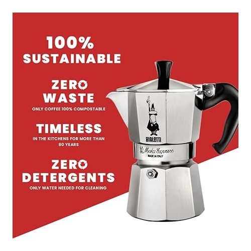  Bialetti - Moka Express: Iconic Stovetop Espresso Maker, Makes Real Italian Coffee, Moka Pot 18 Cups (27 Oz - 810 Ml), Aluminium, Silver