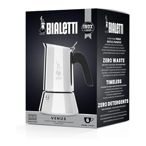  Bialetti - New Venus Induction, Stovetop Coffee Maker, Suitable for all Types of Hobs, Stainless Steel, 6 Cups (7.9 Oz), Silver