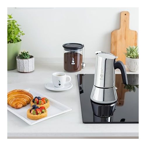  Bialetti - New Venus Induction, Stovetop Coffee Maker, Suitable for all Types of Hobs, Stainless Steel, 6 Cups (7.9 Oz), Silver