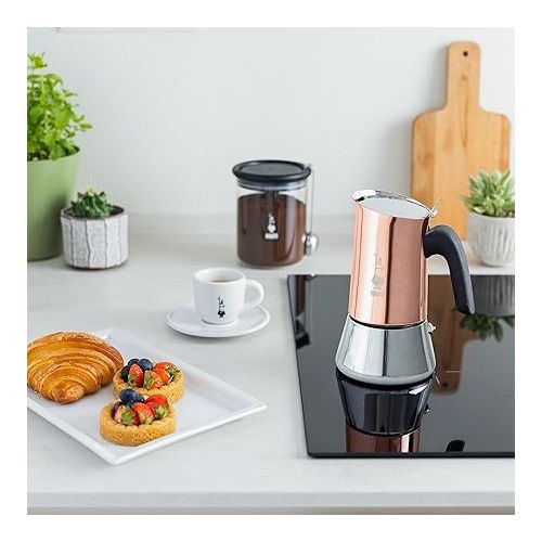  Bialetti - New Venus Induction, Stainless Steel Stovetop Espresso Coffee Maker, Suitable for all Types of Hobs, 6 Cups (7.9 Oz), Copper,Silver