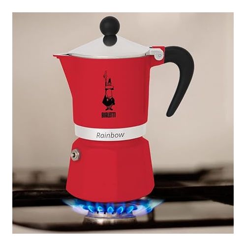  Bialetti - Rainbow: Stovetop Espresso Maker, Moka Pot 3 Cups (4.3 Oz - 130 Ml), Aluminium, Red