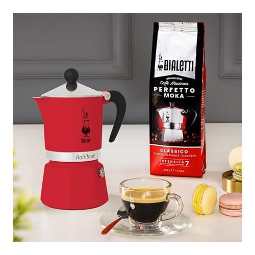  Bialetti - Rainbow: Stovetop Espresso Maker, Moka Pot 3 Cups (4.3 Oz - 130 Ml), Aluminium, Red