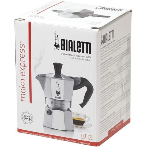  Bialetti - Moka Express: Iconic Stovetop Espresso Maker, Makes Real Italian Coffee, Moka Pot 1 Cup (2 Oz - 60 Ml), Aluminium, Silver