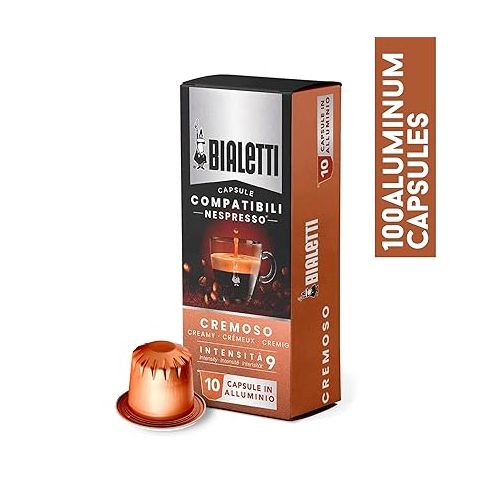  Bialetti Aluminum Nespresso Compatible Capsules - 100 count CREMOSO Espresso Pods compatible with Nespresso Machines