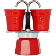 Bialetti - Mini Express Color: Moka Set includes Coffee Maker 2-Cup (2.8 Oz) + 2 shot glasses, Red, Aluminium