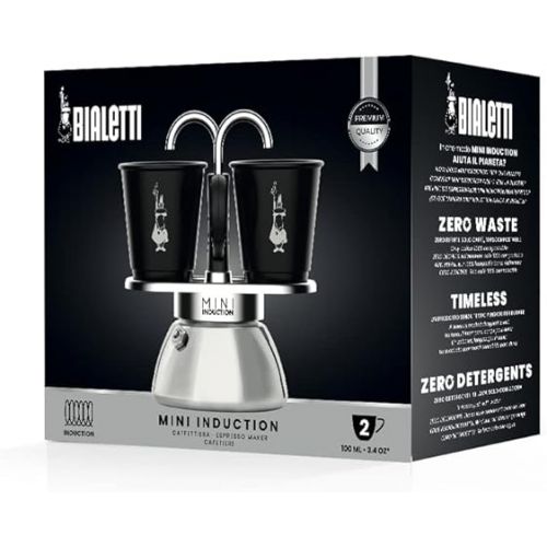  Bialetti Mini Express Induction Coffee Maker, Aluminium, Black, 2 Cups