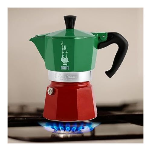  Bialetti - Moka Express Italia Collection: Iconic Stovetop Espresso Maker, Makes Real Italian Coffee, Moka Pot 3 Cups (4.3 Oz - 130 Ml), Aluminium, Colored in Red Green Silver