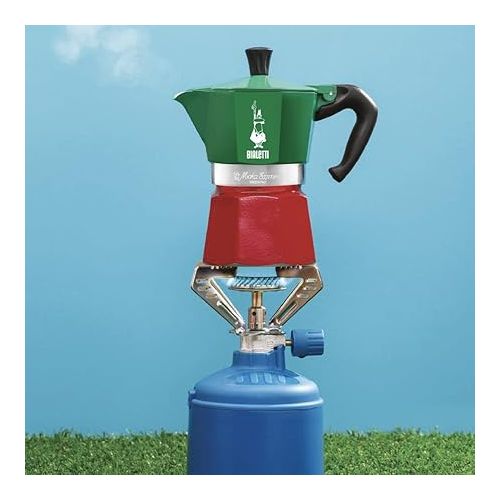  Bialetti - Moka Express Italia Collection: Iconic Stovetop Espresso Maker, Makes Real Italian Coffee, Moka Pot 3 Cups (4.3 Oz - 130 Ml), Aluminium, Colored in Red Green Silver