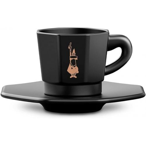  Bialetti Octagonal Cups, Set of 4, Matte Black and Rose Gold, 75 ml, Not Dishwasher Safe