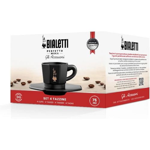  Bialetti Octagonal Cups, Set of 4, Matte Black and Rose Gold, 75 ml, Not Dishwasher Safe