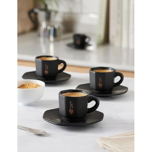  Bialetti Octagonal Cups, Set of 4, Matte Black and Rose Gold, 75 ml, Not Dishwasher Safe