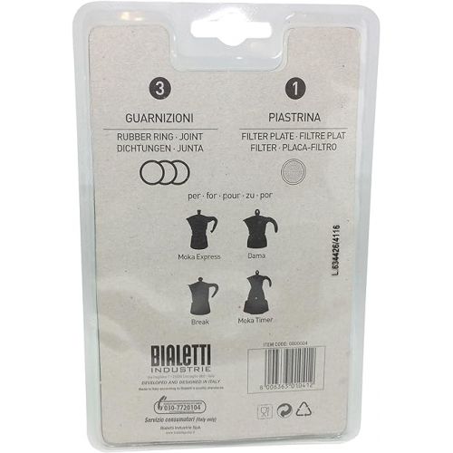  Bialetti Moka Express 6 Cup Replacement Filter and 3 Gaskets , White