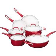 Bialetti Aeternum Ceramic Nonstick Cookware Set, 10 Piece Cookware Set, Red/White