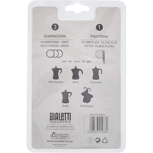  Bialetti Replacement Gaskets and Filter for 1 Cup Moka / Break / Dama / Mini Express Espresso Makers (1-CUP Size)