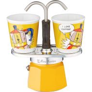 Bialetti - Mini Express Lichtenstein: Moka Set includes Coffee Maker 2-Cup (2.8 Oz) + 2 shot glasses, Yellow, Aluminium