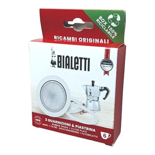  Bialetti Spare Parts, Includes 3 Gaskets and 1 Plate, Compatible with Moka Express, Fiammetta, Break, Happy, Dama, Moka Timer and Rainbow (6 Cups)