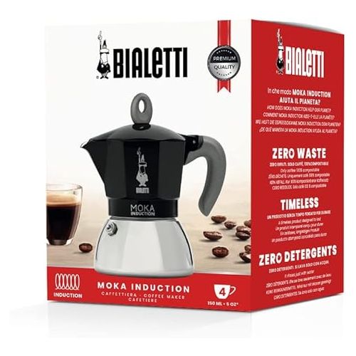  Bialetti - Moka Induction, Moka Pot, Suitable for all Types of Hobs, 4 Cups Espresso (5.7 Oz), Black