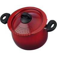 Bialetti Oval Aluminum 5.5 Quart Pasta Pot with Strainer Lid, Nonstick, Red, 5.5 Quarts