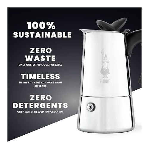  Bialetti - Musa, Stovetop Coffee Maker, Suitable for all Types of Hobs, Stainless Steel, 6 Cups, Silver