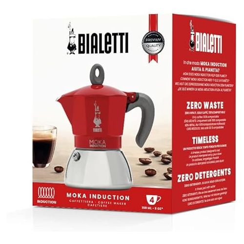  Bialetti - Moka Induction, Moka Pot, Suitable for all Types of Hobs, 4 Cups Espresso (5.7 Oz), Red