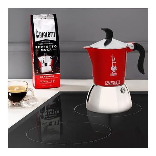  Bialetti Fiammetta Moka Pot - 4 Cup Espresso Maker - Red Italian Stovetop Coffee Maker - Compatible with Induction Hobs