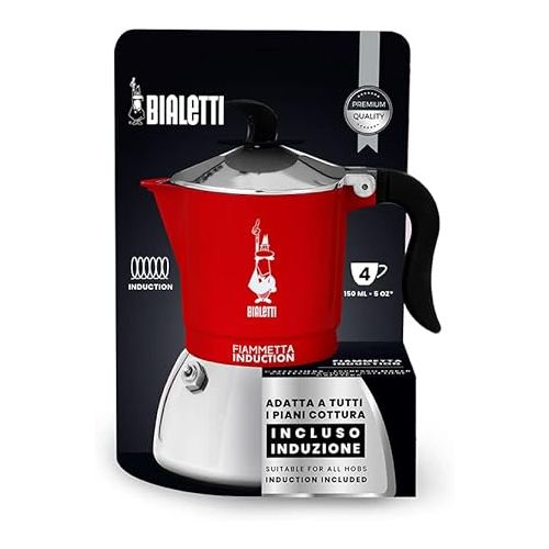  Bialetti Fiammetta Moka Pot - 4 Cup Espresso Maker - Red Italian Stovetop Coffee Maker - Compatible with Induction Hobs