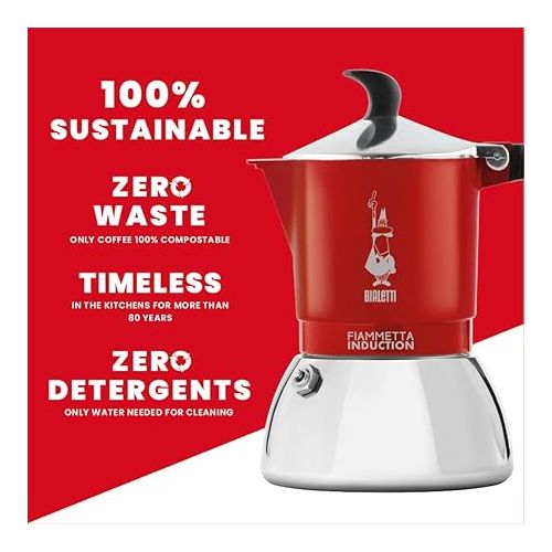  Bialetti Fiammetta Moka Pot - 4 Cup Espresso Maker - Red Italian Stovetop Coffee Maker - Compatible with Induction Hobs