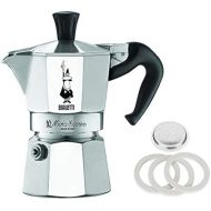 Original Bialetti 1-Espresso Cup Moka Express | Espresso Maker Machine with Extra Genuine Bialetti Replacement Filter and Three Gaskets Bundle (1-cup, 2.0 fl oz, 60 ml)