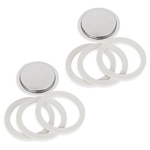  Bialetti (2-Packs) of #06961, total of SIX replacement gaskets and TWO Bialetti replacement filter plates (For 6-CUP Bialetti Moka Express, Dama, Break, Moka Easy & Dama Easy) (6-CUP)