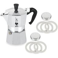 Original Bialetti 1-Espresso Cup Moka Express | Espresso Maker Machine and Genuine Bialetti, Six Replacement Gaskets and Two Bialetti Replacement Filter Plates Bundle (1-cup, 2.0 fl oz, 60 ml)